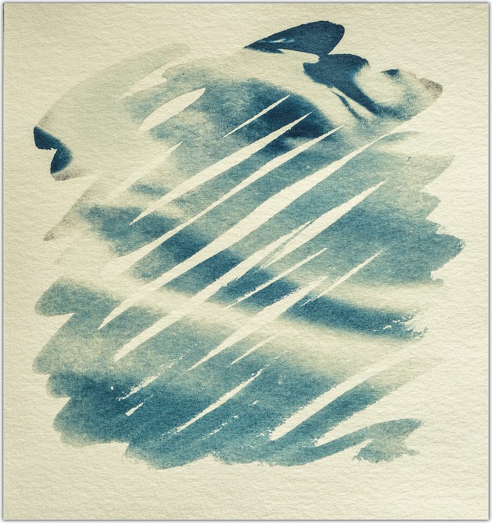 Cyanotypie einer Welle auf Aquarellpapier